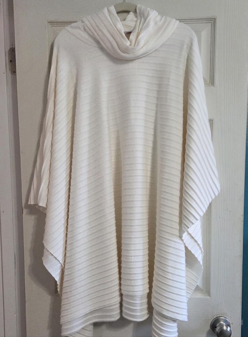 Le Moda Ivory Pleated Fleece Poncho with Draped Shawl Cowl Neck — One Size